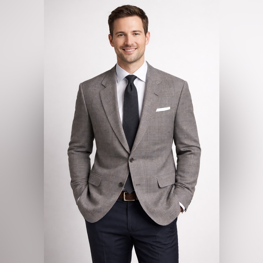 Giorgio Sant Angelo Mens Vintage Wool Blazer 42L Glen Plaid Sport Coat Jacket